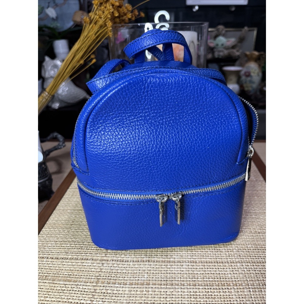 Borse‎ In Pelle Leather Mini Backpack Made in Italy  Blue